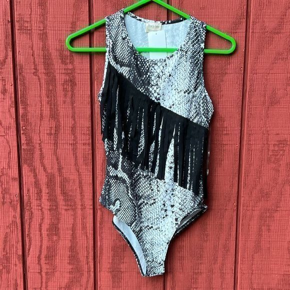 NWT Peach California Love Black Snake Print Fringe Bodysuit Medium - Picture 6 of 9